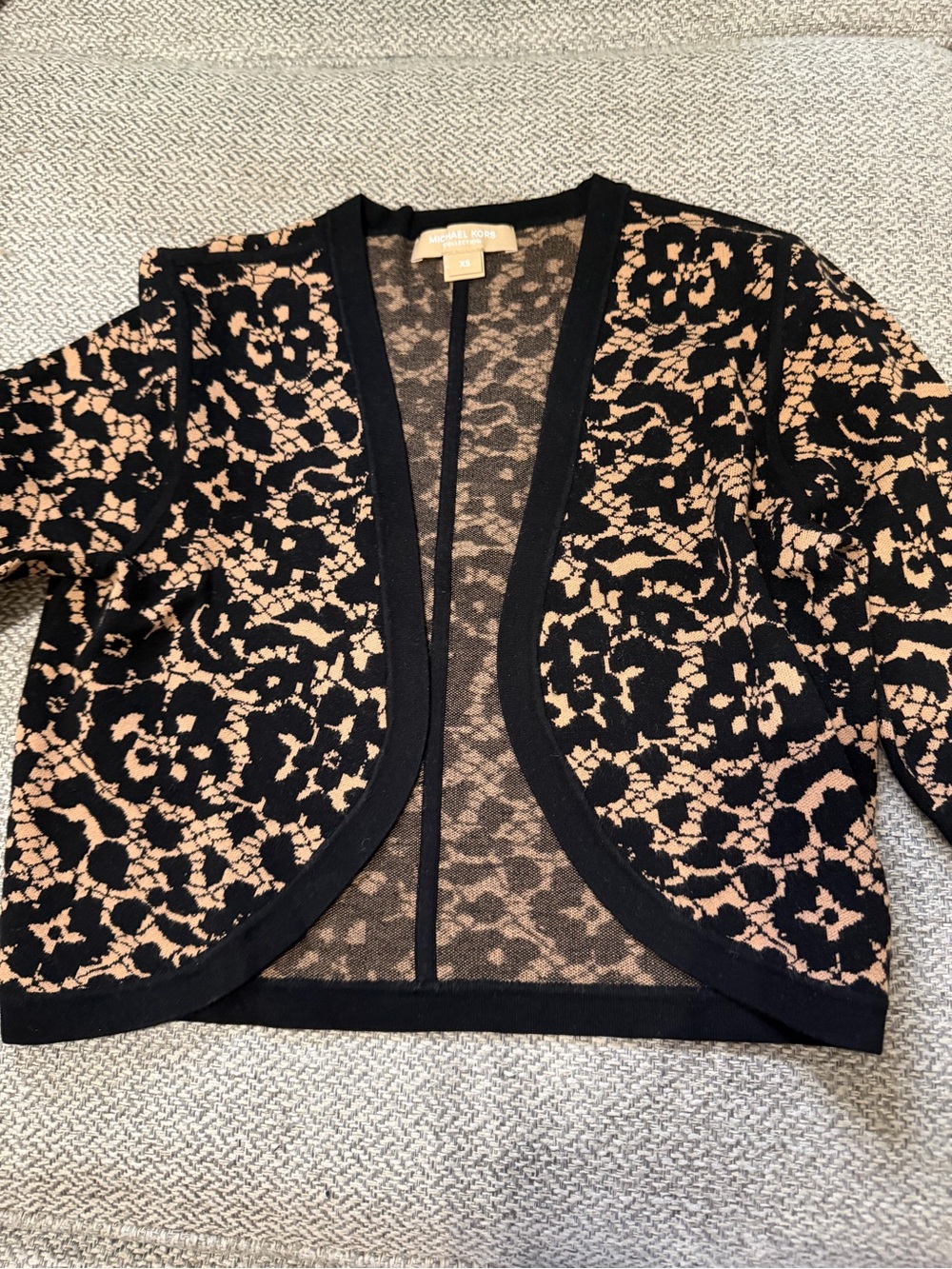 Michael Kors Collection Black and Nude Floral Lace-Effect Open Cardigan